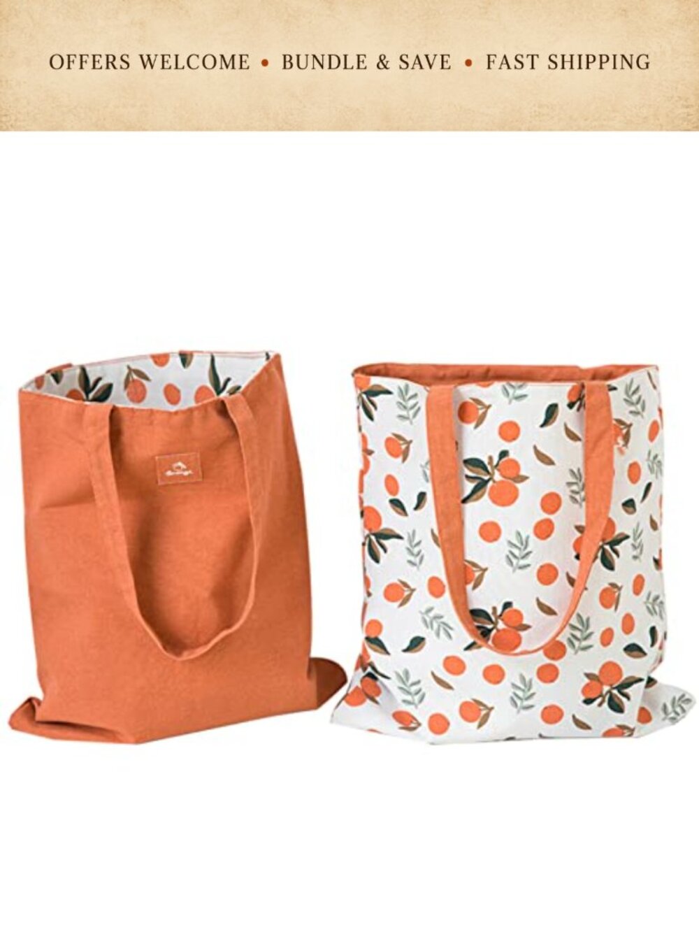 Reversible Cotton Linen Tote Bag Double-Sided Shoulder Shopper